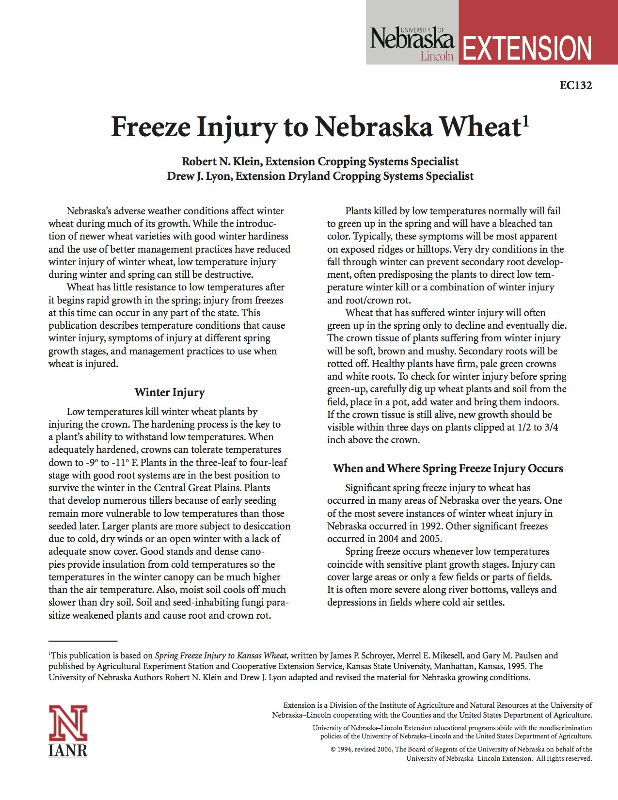 Freeze Injury to Nebraska Wheat
