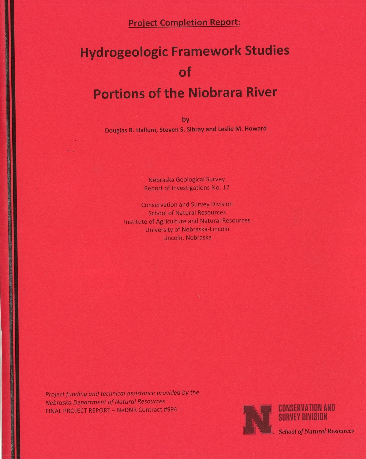 Hydrogeologic Framework Studies of Portions of the Niobrara River
