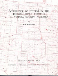 Occurrence of Gypsum in the Johnson Shale (Permian) in Nemaha County, Nebraska (RR-3)