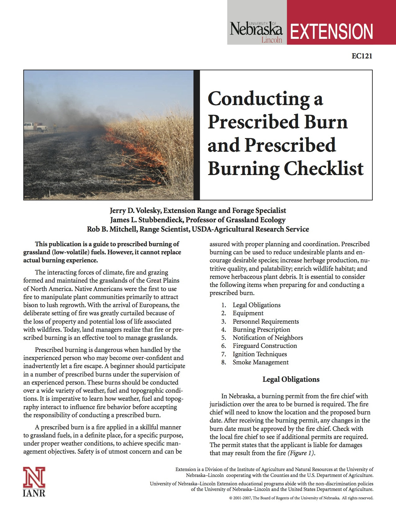 Conducting a Prescribed Burn and Prescribed Burning Checklist 