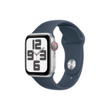 Aluminum Apple Watch SE 40mm S/M - Silver w/ Storm Blue Band (GPS + Cellular)