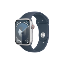 Aluminum Apple Watch Series 9 41mm Small/Med - Silver w/ Storm Blue Band (GPS + Cellular)