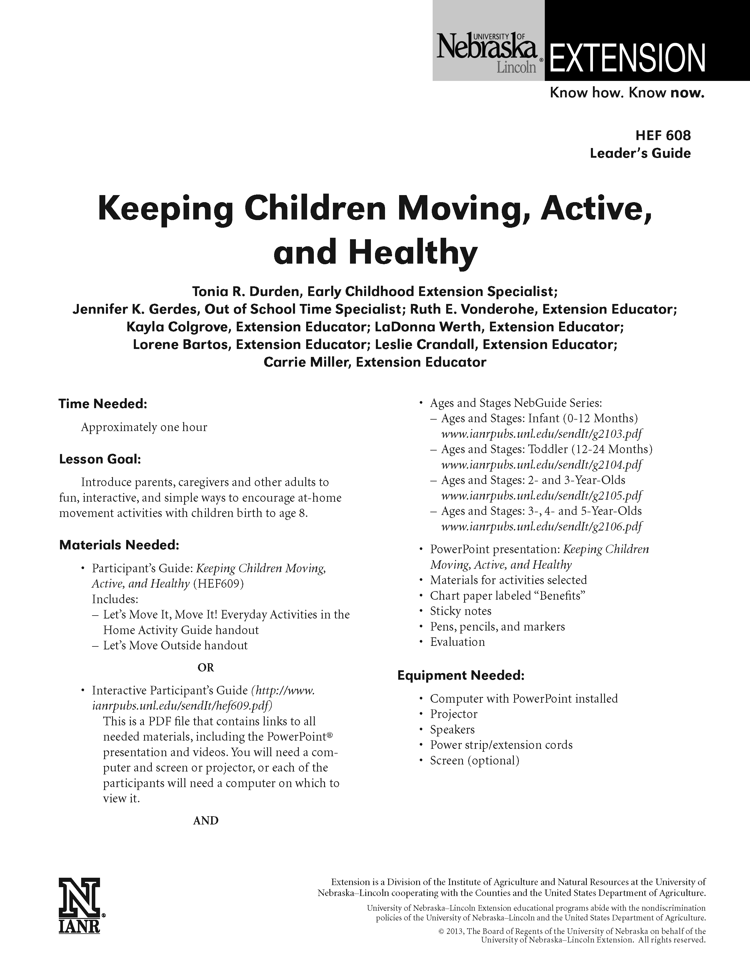 Keeping Children Moving, Active, and Healthy Leader Guide