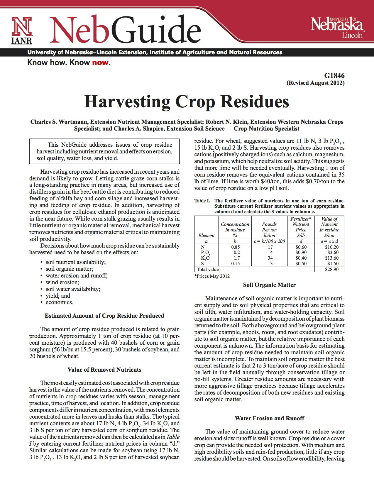 Harvesting Crop Residues